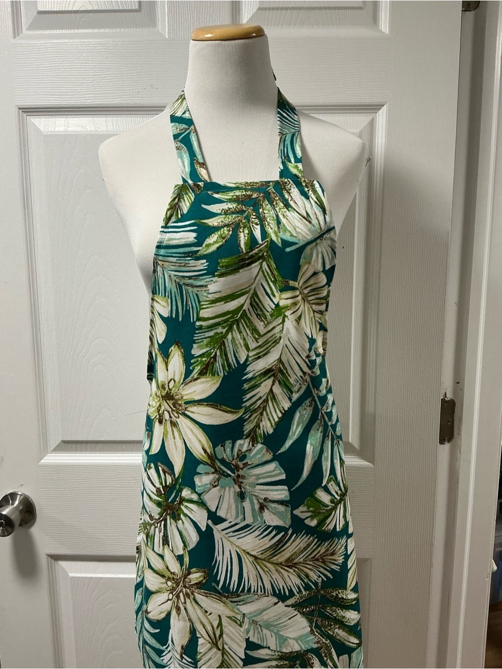2021 - Tropical Palm & Floral Print Full Bib Apron – Teal/Green - Picture 2 of 3